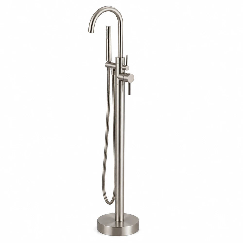 ברז גבוה מעוגל למילוי אמבטיה מונחת Freestanding כולל מזלף צבע PVD ניקל מוברש דגם s123-BN