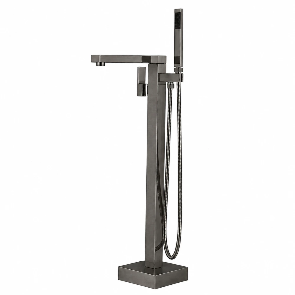 ברז גבוה מרובע למילוי אמבטיה מונחת Freestanding כולל מזלף צבע PVD אפור גרפיט דגם 43031-GM