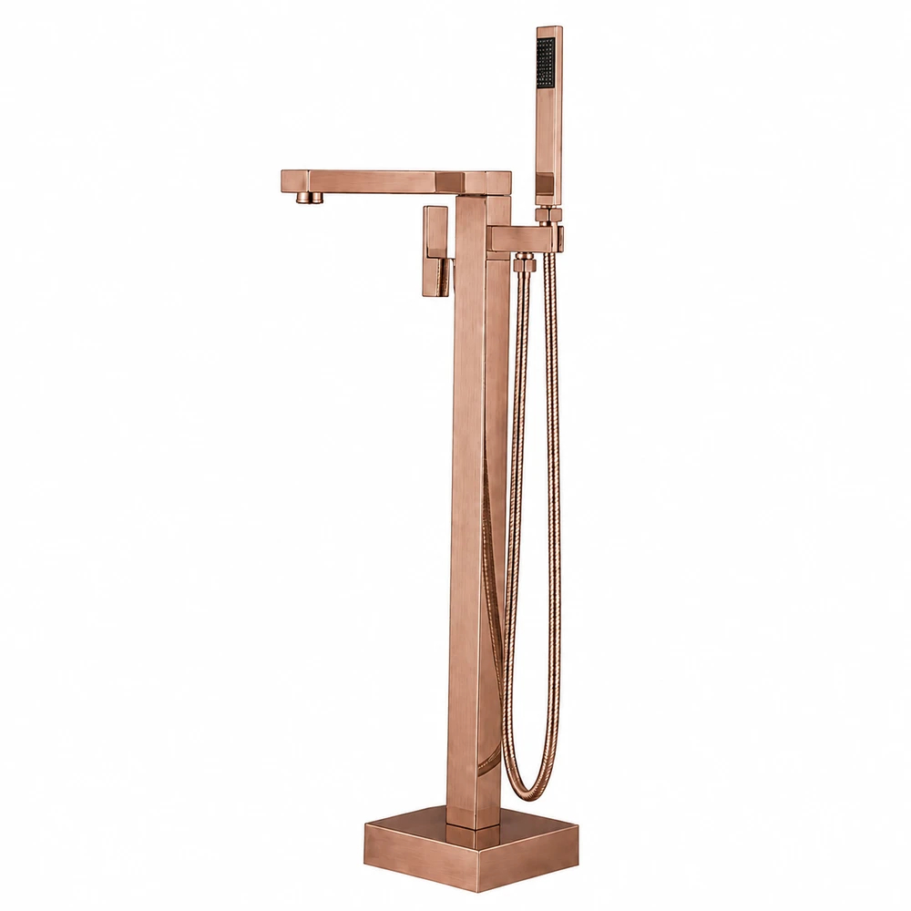 ברז גבוה מרובע למילוי אמבטיה מונחת Freestanding כולל מזלף צבע PVD רוז גולד דגם 43031-BRG