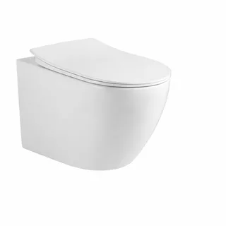 אסלה תלויה מעוגלת אורך 53.5 ס"מ צבע לבן מבריק עם שטיפת טורנדו ומושב קשיח טריקה שקטה ונשלף דגם קאי