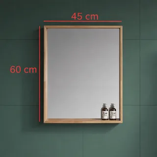 מראה מרחפת לתליה עם מסגרת עץ מלא (אלון מבוקע) רוחב 45 ס"מ ובגובה 60 ס"מ דגם 695W45