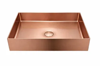 כיור רחצה מונח מלבני בעיצוב חלק עשוי מנירוסטה רוחב 60 ס"מ ועומק 35 ס"מ צבע רוז גולד מט PVD דגם B-6659