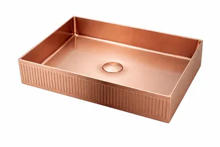 כיור רחצה מונח מלבני בעיצוב פסים עשוי מנירוסטה רוחב 50 ס"מ ועומק 35 ס"מ צבע רוז גולד מט PVD דגם BS-1015