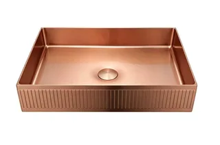 כיור רחצה מונח מלבני בעיצוב פסים עשוי מנירוסטה רוחב 50 ס"מ ועומק 35 ס"מ צבע רוז גולד מט PVD דגם BS-1015