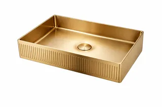 כיור רחצה מונח מלבני בעיצוב פסים עשוי מנירוסטה רוחב 50 ס"מ ועומק 35 ס"מ צבע זהב מט PVD דגם GS-2204