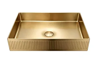 כיור רחצה מונח מלבני בעיצוב פסים עשוי מנירוסטה רוחב 50 ס"מ ועומק 35 ס"מ צבע זהב מט PVD דגם GS-2204