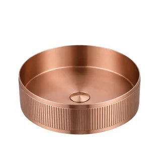 כיור רחצה מונח מעוגל בעיצוב פסים עשוי מנירוסטה קוטר 36 ס"מ צבע רוז גולד מט PVD דגם BS-4432