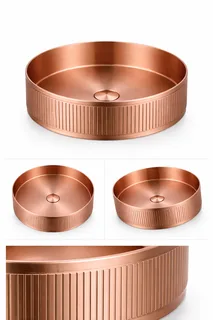 כיור רחצה מונח מעוגל בעיצוב פסים עשוי מנירוסטה קוטר 36 ס"מ צבע רוז גולד מט PVD דגם BS-4432