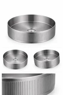 כיור רחצה מונח מעוגל בעיצוב פסים עשוי מנירוסטה קוטר 36 ס"מ צבע גרפיט מט PVD דגם HS-6654