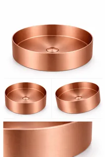 כיור רחצה מונח מעוגל בעיצוב חלק עשוי מנירוסטה קוטר 36 ס"מ צבע רוז גולד מט PVD דגם B-4456