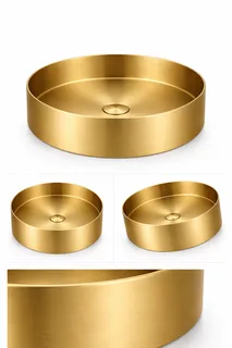 כיור רחצה מונח מעוגל בעיצוב חלק עשוי מנירוסטה קוטר 36 ס"מ צבע זהב מט PVD דגם G-3345