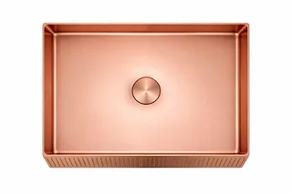 כיור רחצה מונח מלבני בעיצוב פסים עשוי מנירוסטה רוחב 50 ס"מ ועומק 35 ס"מ צבע רוז גולד מט PVD דגם BS-1015