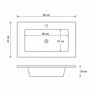 כיור משטח אינטגרלי קוריאן לבן מט רוחב 82 ס"מ ועומק 47 ס"מ דגם דגם קוריאן סינק 82