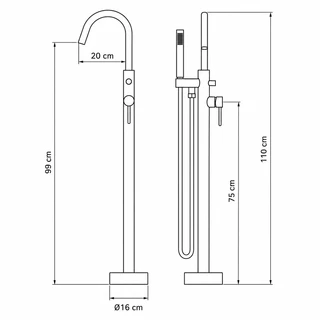 ברז גבוה מעוגל למילוי אמבטיה מונחת Freestanding כולל מזלף צבע PVD ניקל מבריק דגם s123-C