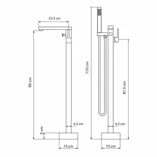 ברז גבוה מרובע למילוי אמבטיה מונחת Freestanding כולל מזלף צבע PVD רוז גולד דגם 43031-BRG