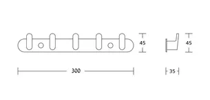 קולב Brass אל חלד מגיע עם 5 ווים לתליה של בגדים, מגבות וכו' צבע שחור מט דגם 1105B