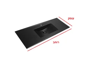 כיור משטח אינטגרלי חרס שחור מט רוחב 151 ס"מ ועומק 46 ס"מ דגם פלאור 151*46
