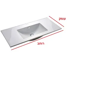 כיור משטח אינטגרלי חרס לבן מבריק רוחב 101 ס"מ ועומק 40 ס"מ דגם ביא 101*40