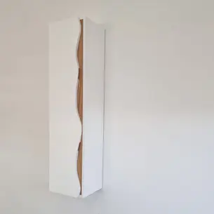 ארון אמבטיה תלוי רוחב 100 ס"מ בעומק 46 ס"מ צבע לבן מבריק עם משטח עץ מלא להנחת כיור מונח וכולל ארון שירות גובה 120 ס"מ דגם גאנא 100