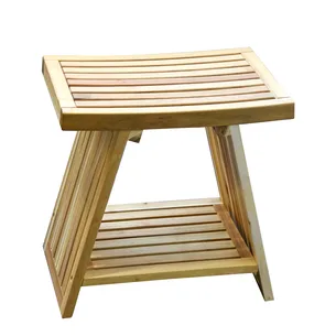 ספסל עץ טיק מלא לישיבה במקלחת מיועד לחדרים רטובים רוחב 45 ס"מ דגם מארן