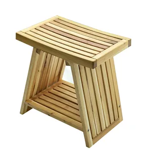 ספסל עץ טיק מלא לישיבה במקלחת מיועד לחדרים רטובים רוחב 45 ס"מ דגם מארן