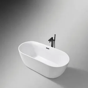 אמבטיה מונחת אובלית עשויה מחומר אקרילי מוחזקת בפייברגלס אורך 170 ס"מ צבע לבן מבריק דגם Paris