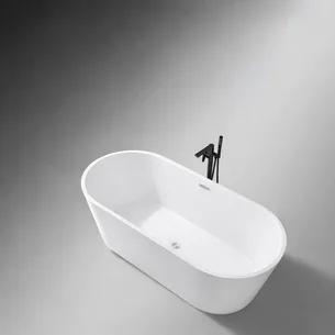 אמבטיה מונחת אובלית עשויה מחומר אקרילי מוחזקת בפייברגלס אורך 150 ס"מ צבע לבן מבריק דגם Aires 150