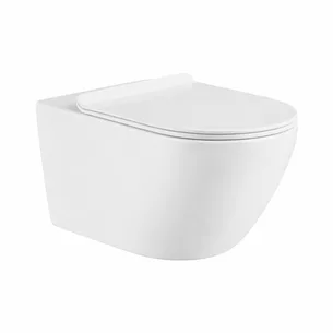 אסלה תלויה מעוגלת אורך 53.5 ס"מ לבן מבריק שטיפת רימליס כוללת מושב קשיח טריקה שקטה נשלף דגם ליסבון