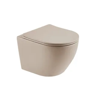 אסלה תלויה מעוגלת אורך 49 ס"מ צבע מוקה מט עם שטיפת Tornado ומושב קשיח טריקה שקטה ונשלף דגם קדיז