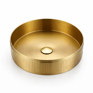 כיור רחצה מונח מעוגל בעיצוב פסים עשוי מנירוסטה קוטר 36 ס"מ צבע זהב מט PVD דגם GS-5543