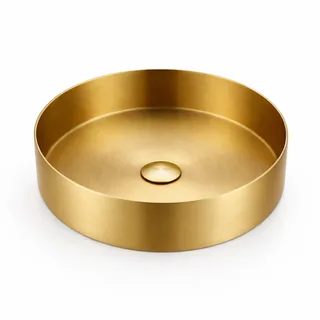 כיור רחצה מונח מעוגל בעיצוב חלק עשוי מנירוסטה קוטר 36 ס"מ צבע זהב מט PVD דגם G-3345