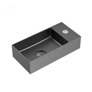 כיור רחצה מלבני עשוי מנירוסטה ניתן להשתמש ככיור מונח או ככיור תלוי רוחב 36.5 ס"מ ועומק 18 ס"מ צבע גרפיט מט PVD עם חור לברז דגם H-3326