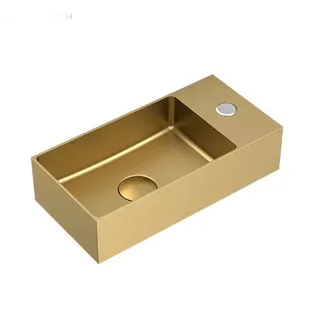 כיור רחצה מלבני עשוי מנירוסטה ניתן להשתמש ככיור מונח או ככיור תלוי רוחב 36.5 ס"מ ועומק 18 ס"מ צבע זהב מט PVD עם חור לברז דגם G-2215