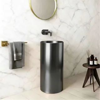 כיור רחצה עומד עשוי מנירוסטה מעוגל קוטר 38 ס"מ גובה 83 ס"מ צבע גרפיט מט PVD בלי חור לברז דגם H-7670