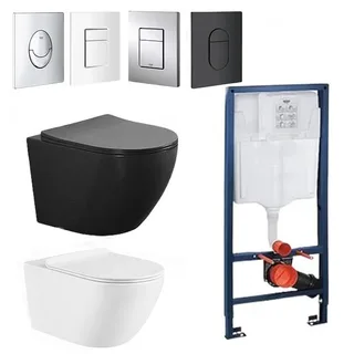חבילה בהרכבה עצמית כוללת מיכל הדחה סמוי GROHE גרואה מתאים לקירות גבס כולל לחצן ואסלה לבחירתכם דגם 38536001-2