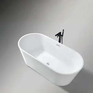 אמבטיה מונחת אובלית עשויה מחומר אקרילי עם פייבר גלאס אורך 170 ס"מ צבע לבן מבריק דגם Andorra