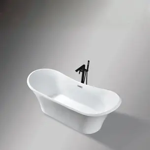 אמבטיה מונחת אובלית עשויה מחומר אקרילי עם פייבר גלאס אורך 180 ס"מ צבע לבן מבריק דגם Belize