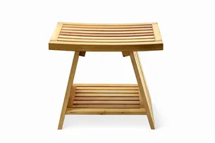 ספסל עץ טיק לישיבה במקלחת מיועד לחדרים רטובים רוחב 45 ס"מ דגם מארן