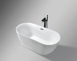 אמבטיה מונחת אובלית עשויה מחומר אקרילי מוחזקת בפייברגלס אורך 170 ס"מ צבע לבן מבריק דגם Paris