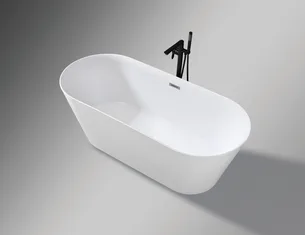 אמבטיה מונחת אובלית עשויה מחומר אקרילי מוחזקת בפייברגלס אורך 170 ס"מ צבע לבן מבריק דגם london