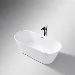 אמבטיה מונחת אובלית עשויה מחומר אקרילי מוחזקת בפייברגלס אורך 170 ס"מ צבע לבן מבריק דגם london