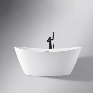 אמבטיה מונחת אובלית עשויה מחומר אקרילי מוחזקת בפייברגלס אורך 170 ס"מ צבע לבן מבריק דגם Clinton