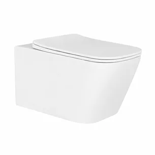 אסלה תלויה מלבנית אורך 52 ס"מ מרובעת לבן מבריק שטיפת רימליס כוללת מושב קשיח טריקה שקטה נשלף דגם פאולו