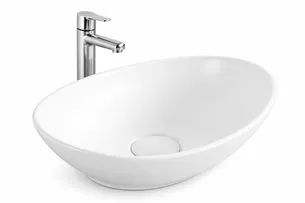 כיור רחצה מונח חרס אובלי רוחב 41 ס"מ ועומק 33 ס"מ צבע לבן מט דגם לרין