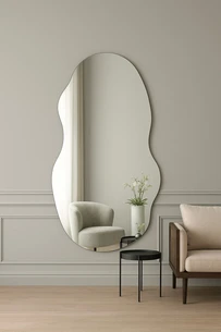 מראת גוף מרחפת בצורה אמורפית לתליה ללא מסגרת רוחב 100 ס"מ גובה 180 ס"מ דגם LM-21