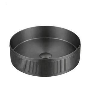 כיור רחצה מונח מעוגל בעיצוב פסים עשוי מנירוסטה קוטר 36 ס"מ צבע גרפיט מט PVD דגם HS-6654