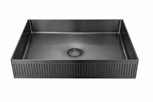 כיור רחצה מונח מלבני בעיצוב פסים עשוי מנירוסטה רוחב 50 ס"מ ועומק 35 ס"מ צבע גרפיט מט PVD דגם HS-1103