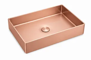 כיור רחצה מונח מלבני בעיצוב חלק עשוי מנירוסטה רוחב 60 ס"מ ועומק 35 ס"מ צבע רוז גולד מט PVD דגם B-6659